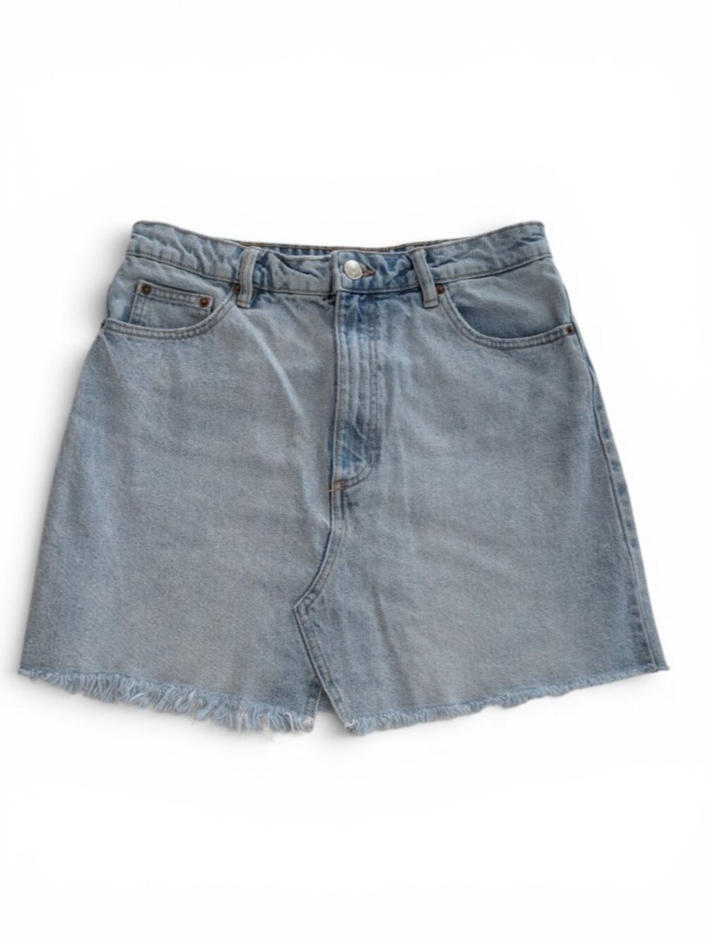 Zara Denim Mini Skirt Size L Light Wash Frayed Hem GUC
